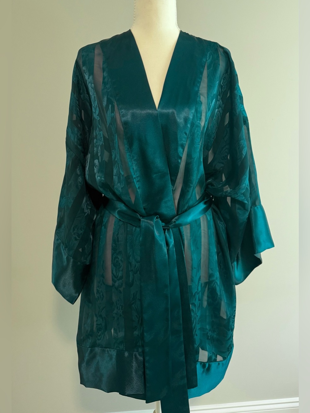 VICTORIA’S SECRET Deep Teal Satin Kimono Robe with Belt - One Size